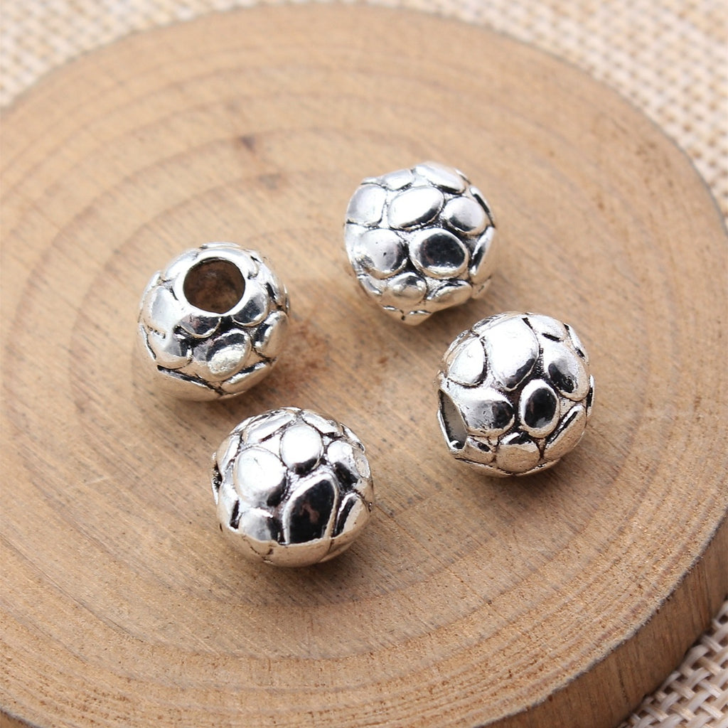12x10x10mm 3.3g Antique Silver Zinc Alloy Polka Dot Round Large Hole Spacer Beads for Bracelet Making