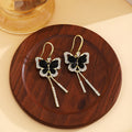 Gold Crystal Butterfly Drop Earrings With Bar Tassels view 3