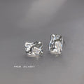 Silver Tone Hammered Irregular Square Stud Earrings For Women view 3