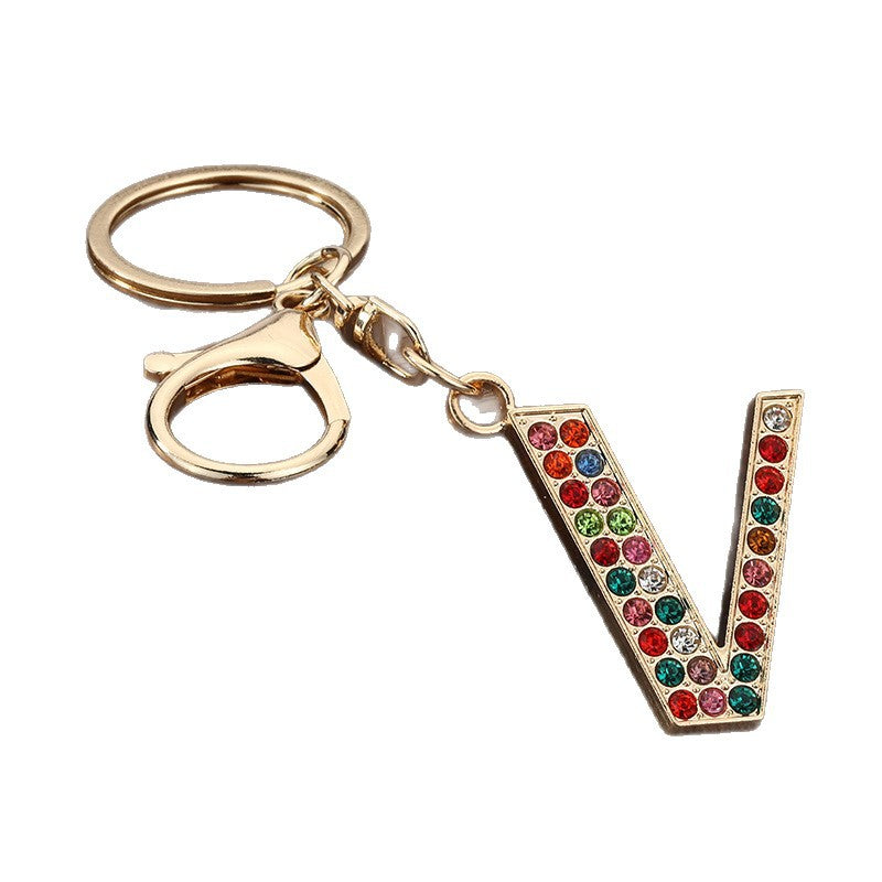Rhinestone Letter Keychain Zinc Alloy Bag Charm A-Z Initial Gift