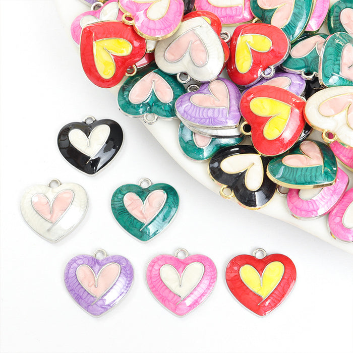 Enamel-Look Gold Silver Heart Alloy Jewelry Pendants in 12 Styles