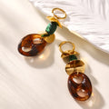 Amber Resin Figure-Eight Dangle Earrings Gold Hoops Stone Beads view 4