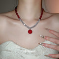 Beaded Necklace with Large Round Pendant in Three Colors view 3