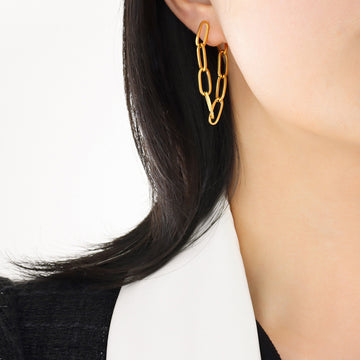 Double Oval Chain Link Drop Earrings Gold and Steel Tones