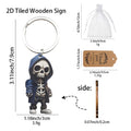 Dark Blue Hooded Skeleton Wooden Keychain 2D Charm view 3