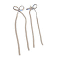 Silver Bow and Extra Long Chain Tassel Stud Earrings view 5