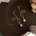Abstract Gold Wire Butterfly Dangle Earrings Pearl Drop view 4