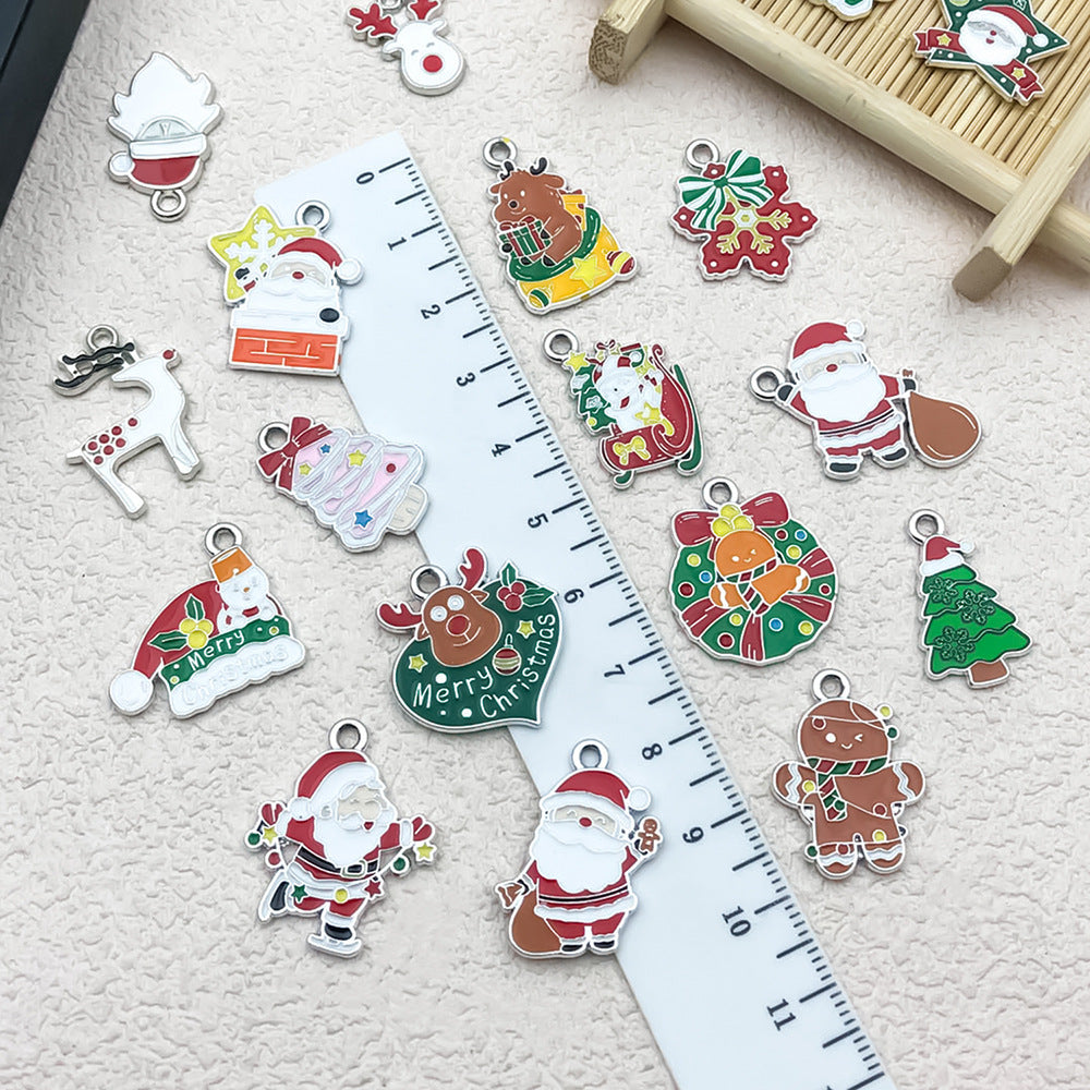 White K Enamel Zinc Alloy Christmas Tree Santa Snowman Bell Reindeer Charm Pendant for Bracelets