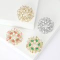 Curved Crystal Leaf Wreath Brooch in Four Color Finishes view 1