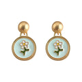 Gold Ball Post Mint Enamel Daisy Disc Drop Earrings view 5