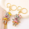 Rhinestone Pig Keychain Gold Metal Charm with Lobster Clasp view 2