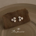 Gold Tone Mini Triple Flower Zircon Cluster Stud Earrings view 4