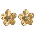 Gold Five Petal Flower Huggie Earrings Clear Center Stone view 5