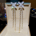 Silver Tone Butterfly and Crystal Strand Drop Earrings view 2