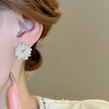 Silver Tone Crystal Cluster Flower Statement Stud Earrings view 4