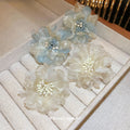 Blue And White Layered Mesh Flower Beaded Stud Earrings view 4