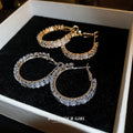 Square Crystal Hoop Stud Earrings in Two Metal Tones view 1
