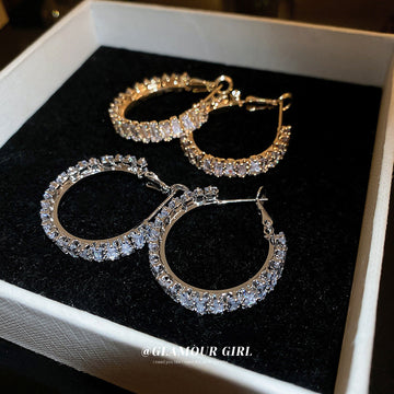 Square Crystal Hoop Stud Earrings in Two Metal Tones