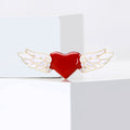 Red Heart White Wings Brooch Enamel Angel Heart Metal Pin view 2