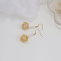 Gold Wire Nest and Pearl Look Long Hook Drop Earrings view 1