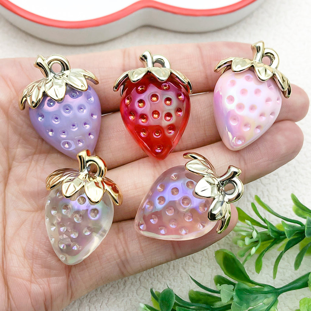 Transparent Acrylic Strawberry Charm Pendant for DIY Phone Strap Keychain Jewelry Decoration