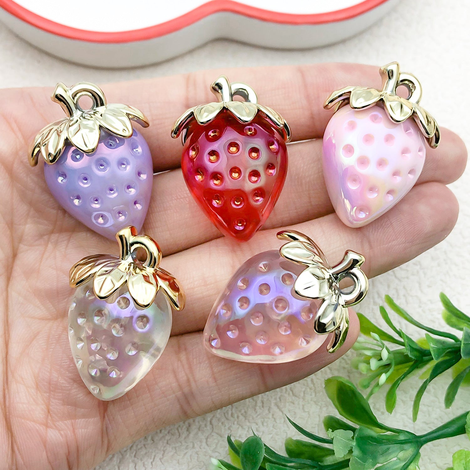 Transparent Acrylic Strawberry Charm Pendant for DIY Phone Strap Keychain Jewelry Decoration