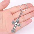 Silver Hollow Ornate Cross Keychain Chain Pendant Charm view 3