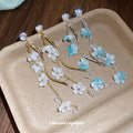 Delicate Floral Vine Drop Earrings in Blue and White Colorways view 2