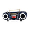 Retro Enamel Boombox Brooch in Red or Navy Blue with Gold Tone Trim view 2