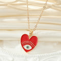 Gold Tone Colorful Enamel Heart Evil Eye Pendant Necklaces view 4