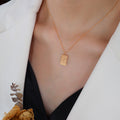 Rectangular Sunburst Pendant Necklace Gold Steel Rose Gold Tags view 8