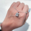 Rectangular Clear Solitaire Halo Pendant Necklace Silver Tone view 1