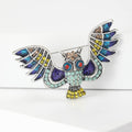 Spread-Wing Owl Metal Brooch with Wide-winged Owl with Crystals and Colored Enamel Details view 4