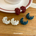 Textured Flower C Hoop Stud Earrings In White Red And Teal view 3