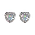 Silver Heart Opal Crystal Halo Mini Stud Earrings Pair view 5