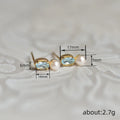 Gold Oval Light Blue Stone Pearl Drop Stud Earrings view 4