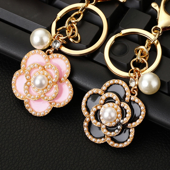 Pearl Rose and Jeweled Rose Keychains in Eight Pictured Colors