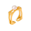 Open Square Frame Freshwater Pearl Rings Steel Or Gold Tone view 5