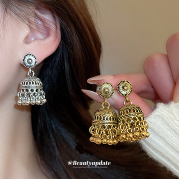Filigree Bell Drop Earrings in Gold Tone and Silver Tone
