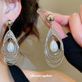 Layered Teardrop Wire Earrings with White Pearl Look Drops view 3