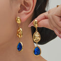 Teardrop Glass Drop Earrings Gold Stainless Blue Green Red view 2