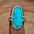 Silver Tone Oval Turquoise Look Statement Ring Polished Metal Jewelry view 2