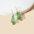 Green Wire Christmas Tree Gold Ball Long Hook Earrings view 3
