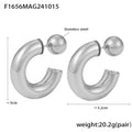 Chunky C-Shape Hollow Hoop Earrings Gold Silver Ball Posts view 6