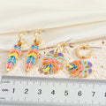 Gold Tone Multicolor Enamel Tropical Leaf Hoop Earrings in Two Shapes view 4