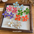 Glossy Four Petal Flower Stud Earrings in Seven Bright Colors view 3
