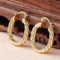 Gold Tone Twisted Rope Oval Hoop Earrings Latch Pair view 2