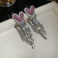 Crystal Heart Fringe Earrings in Pink Silver and Red view 7
