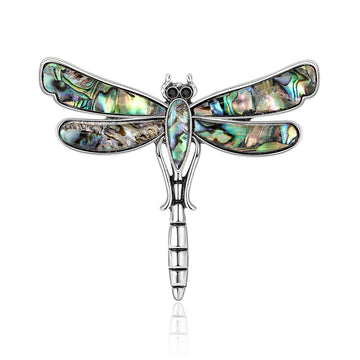 Silver-Tone Dragonfly Brooch With Iridescent Inlays