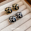 Leopard Pattern Rounded Square Stud Earrings Jewelry Pair view 4
